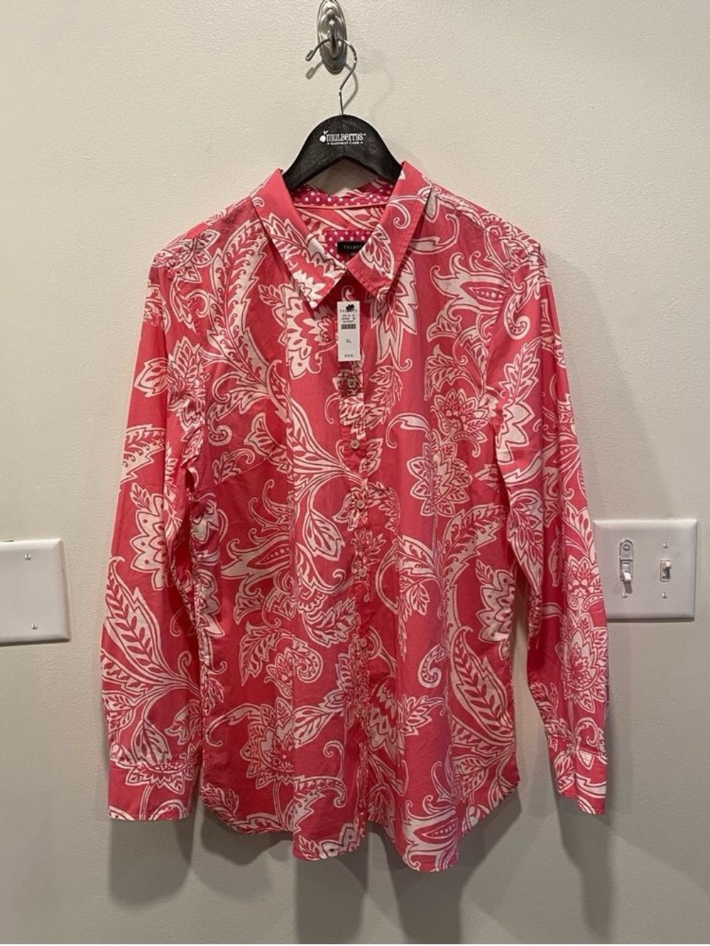 Paisley Print Button-Down Shirt in Coral Pink